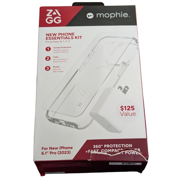 R4-OB Zagg mophie Essentials Kit Crystal Palace Case + 30W Charger iPhone 15 Pro - Picture 1 of 2